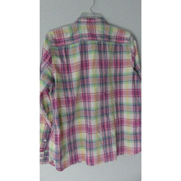 LRL Lauren Denim Pastel Plaid Button-Up Shirt Size Large Lightweight Pockets - Picture 7 of 8